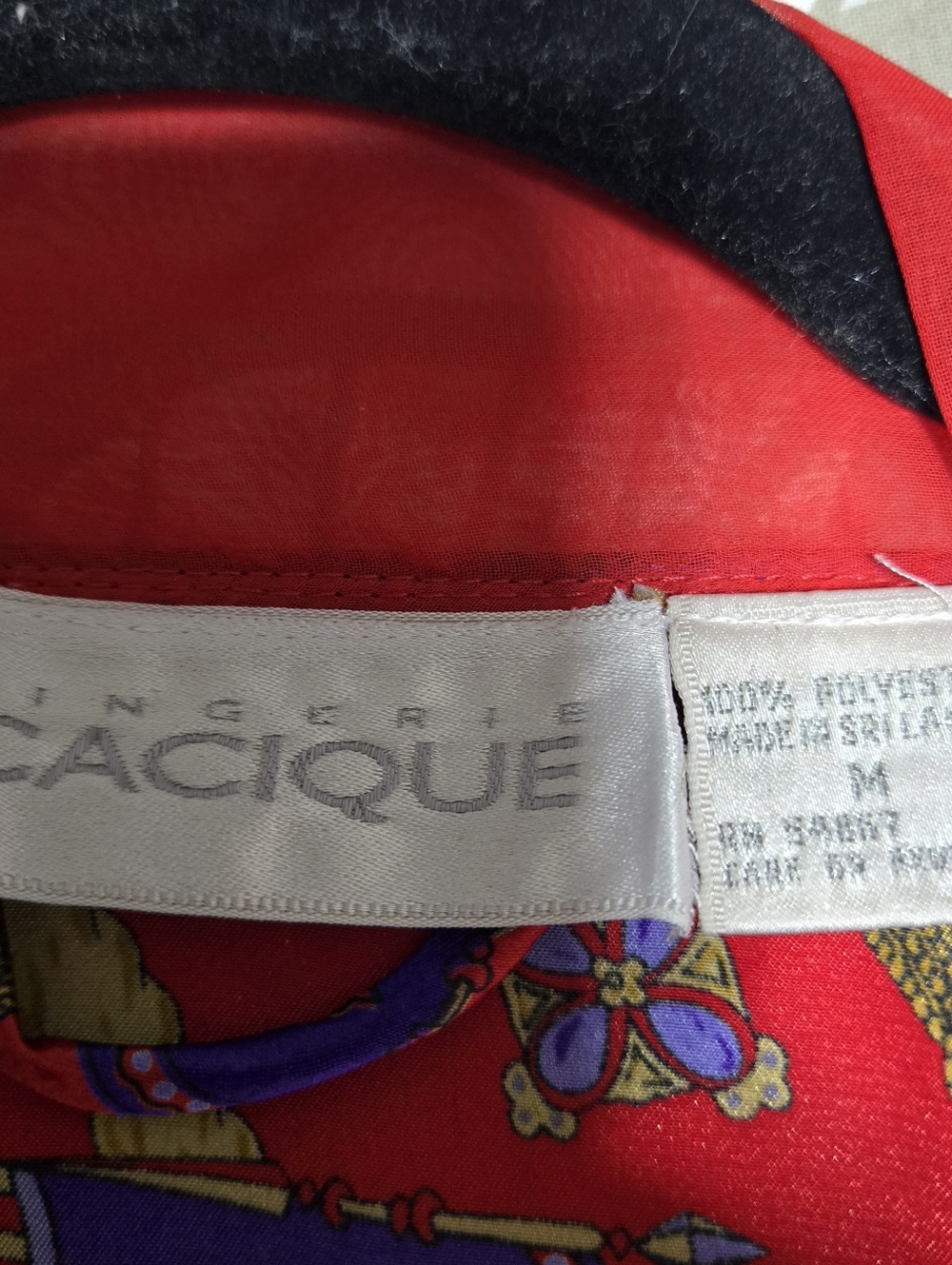 Cacique Size M Red S/Sl Belted, Silky Kimono/Robe with Purple & Gold Fan Print - Picture 3 of 7